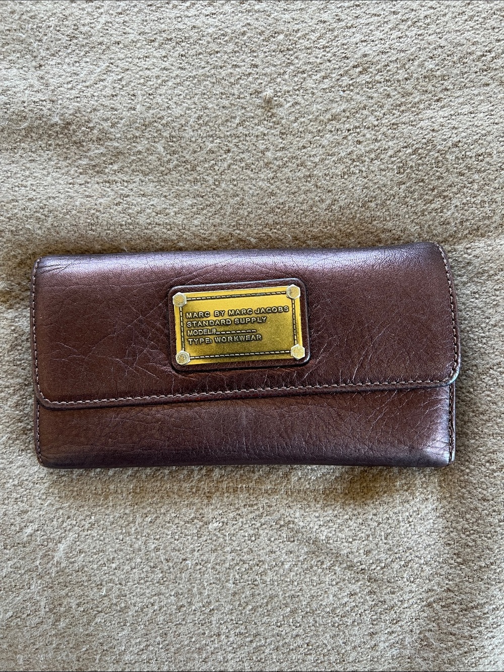 Marc by Marc Jacobs Brown Leather Flap Wallet with Brass Plaque